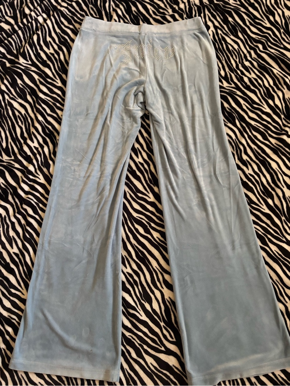 Juicy Couture Light Blue Velour Wide-Leg Pants with Rhinestone Logo